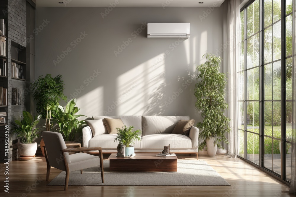 Fototapeta premium Living room interior with plants and sunlight