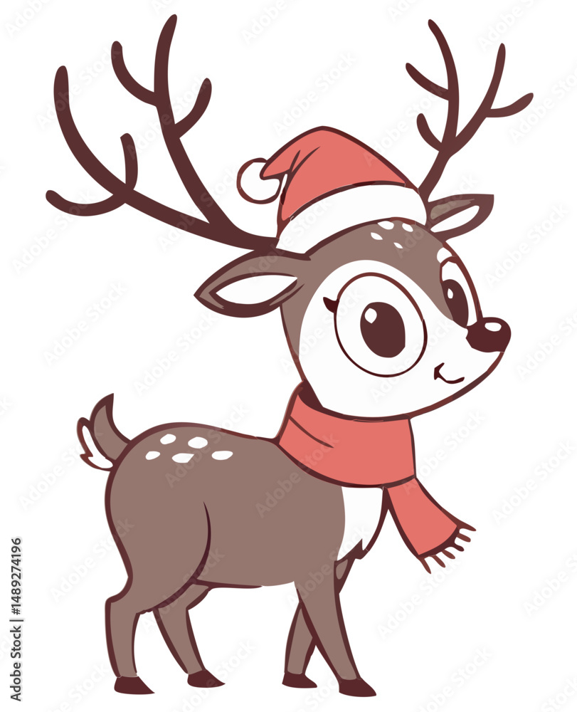 Fototapeta premium Little Cute Christmas Deer Vector