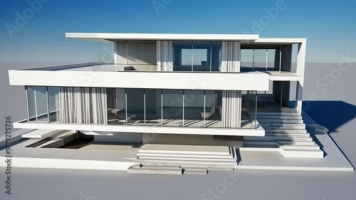 Wallpaper Mural Modern white house with glass walls, terraces and a rooftop deck under clear blue sky Torontodigital.ca
