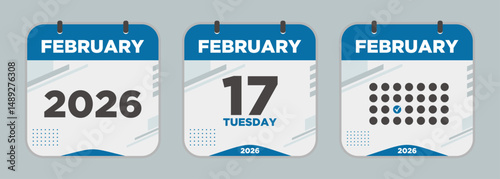 Modern Calendar icon. February. 2026 17 day. The concept of waiting for an important date. Day calendar with date February 17. Cheklist day calendar. Vector illustration.