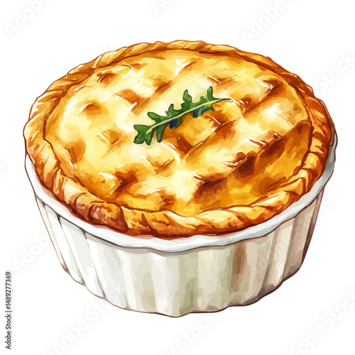 Shepherds Pie With Golden Crust, watercolor painting vector, high quality, isolated on a white background.