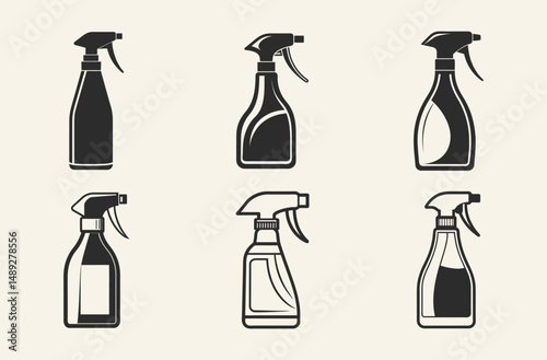 cleaning spray silhouette, bottle outline icon, household cleaner vector
