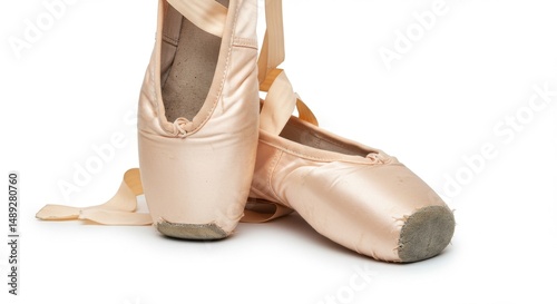 Pair of ballet pointe shoes studio photo