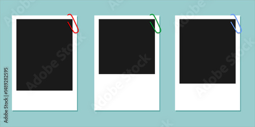 Empty white photo frame, set polaroid realistic mockup, vector EPS file