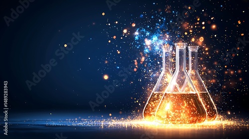 Scientific innovation in futuristic glass laboratory chemistry experiment digital environment conceptual viewpoint