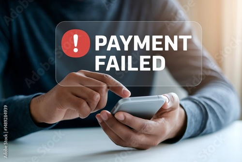 Payment Failed Notification on Smartphone Screen, Online Transaction Error, Mobile Banking Problem