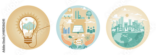 Green energy for ecology and environment conservation. Sustainable Energy. Green city ecology.