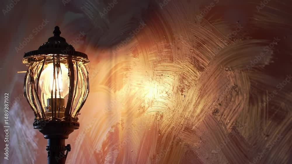Antique street lamp illuminates textured wall