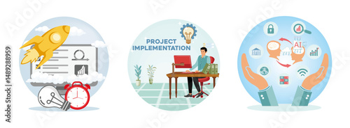 Rocket Launch with Business closure Concepts. Project implementation. Artificial Intelligence.