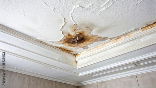 Water Damage Ceiling Repair Needed Sagging Plaster and Brown Stains Indicate Urgent Home Maintenance