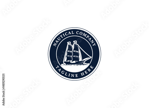 Ancient Nordic Longship Battle Boat on Ocean Wave Silhouette Illustration Logo design. Vintage traditional ship logo design template