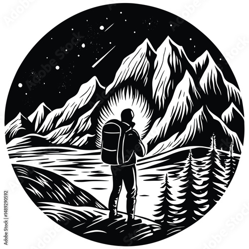 Trekking Adventure Underneath a Vibrant Aurora Borealis