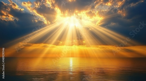 Golden Sunset Rays Over Water