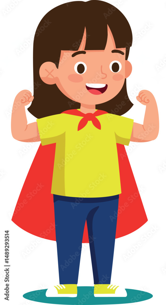 Girl Wearing Superhero Cape Showing Strength and Confidence Vector Illustration Girl Wearing Superhero Cape Showing Strength and Confidence Vector Illustration