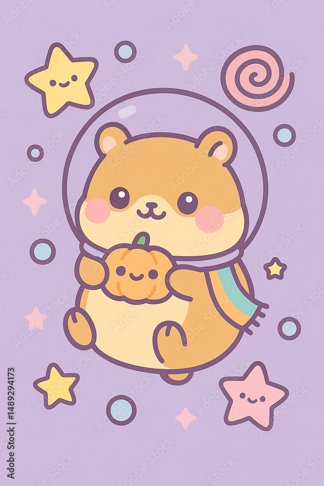 Naklejka premium Chubby space hamster in a bubble helmet