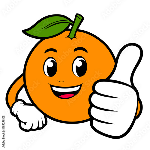 cartoon icon, mascot or character, orange fruit, high quality