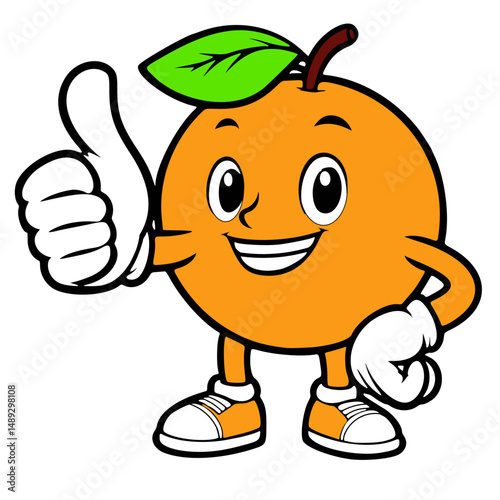 cartoon icon, mascot or character, orange fruit, high quality