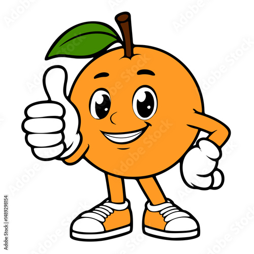 cartoon icon, mascot or character, orange fruit, high quality