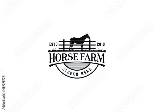Horse silhouette countryside western country farm ranch logo design. Horse farm logo design