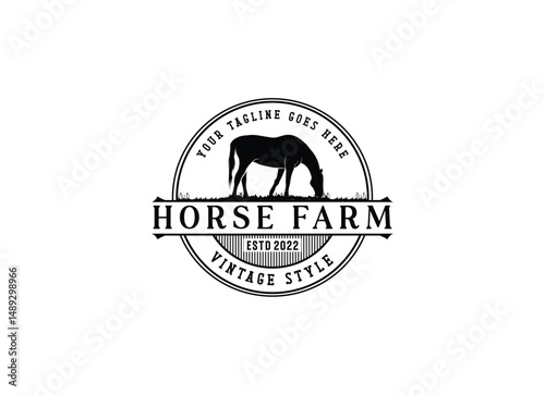 Horse silhouette countryside western country farm ranch logo design. Horse farm logo design