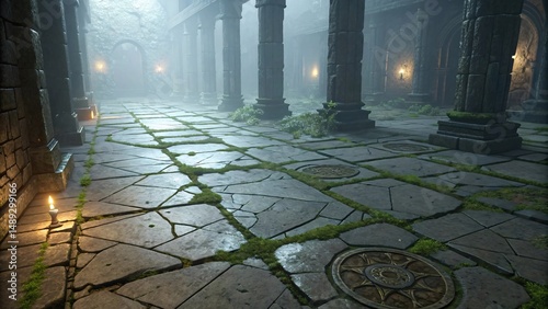Fantasy stone floor large cracked slabs.