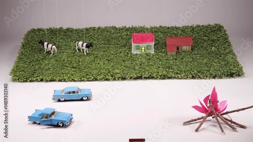 3D Village Vibe Scene is a motion graphics pack featuring animated, hand-crafted 3D miniature diorama. With playful toy cars, animals, buildings, and nature elements. Full HD resolution and alpha chan