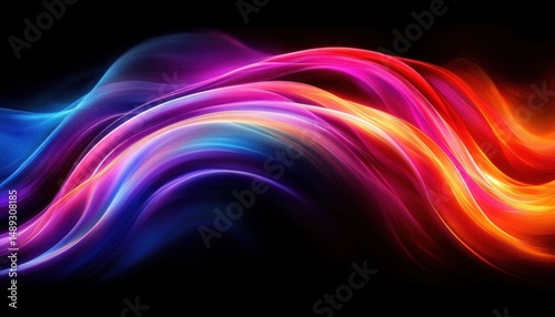 Wallpaper Mural abstract wave of flowing colorful light streams blending blue, pink, purple, red, and orange hues on a dark background conveying energy and motion Torontodigital.ca
