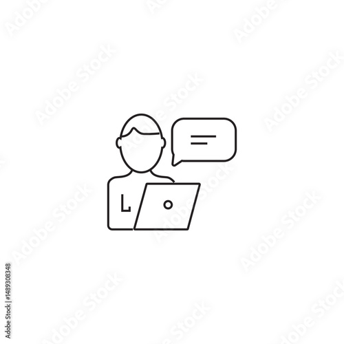 single outline icon assistant related to communication. with people element and laptop. linear icon collection. editable stroke. vector illustration.