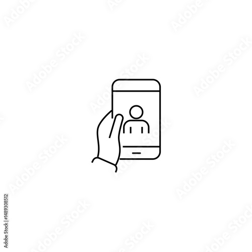 single outline icon phone call related to communication. with people element and mobile phone. linear icon collection. editable stroke. vector illustration.
