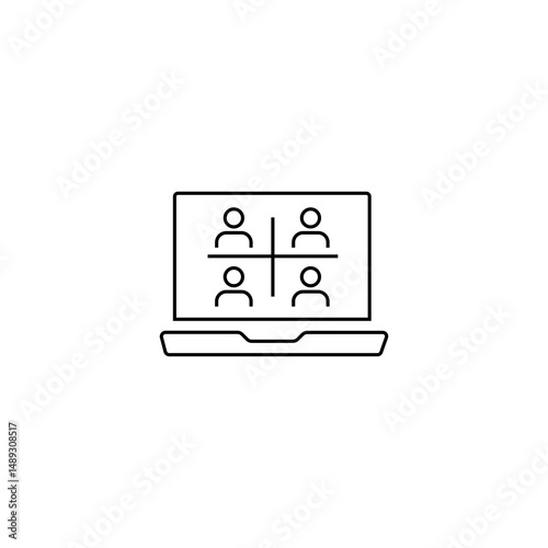 single outline icon online meeting related to communication. with people element and laptop. linear icon collection. editable stroke. vector illustration.