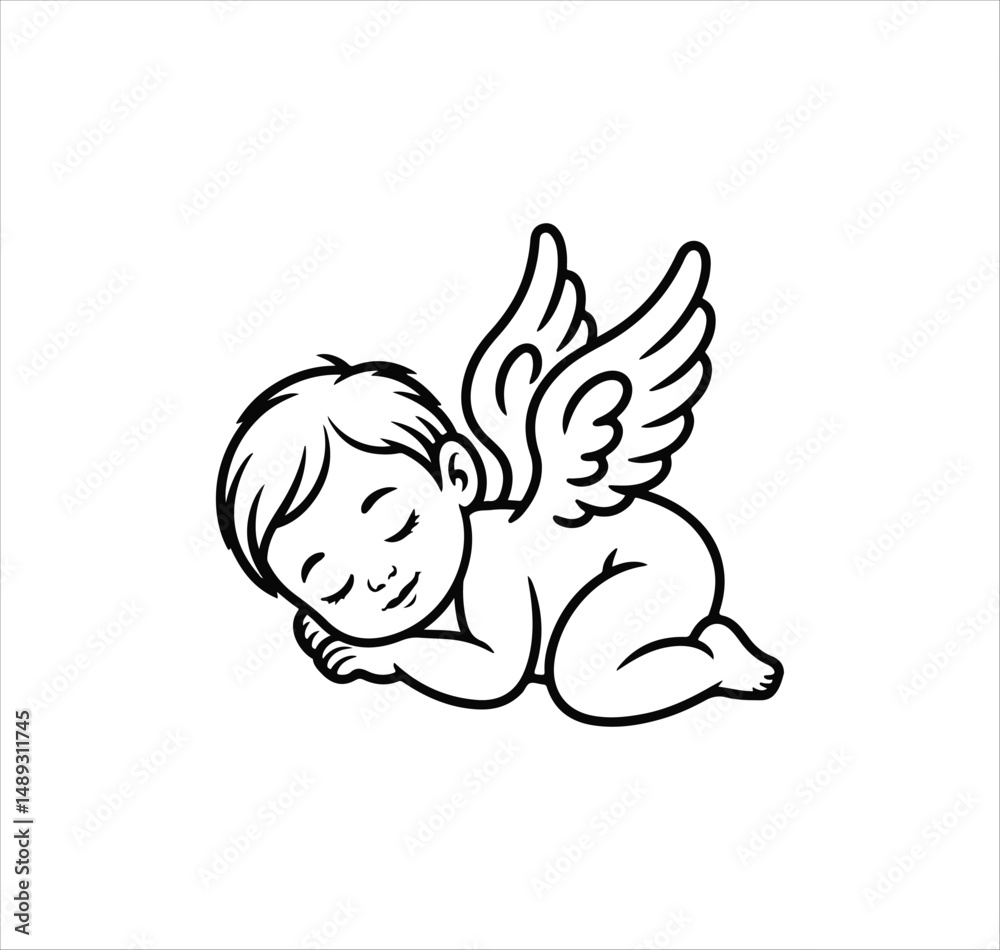 Obraz premium Baby Loss Memorial .Sleeping Baby Angel .Vector Art