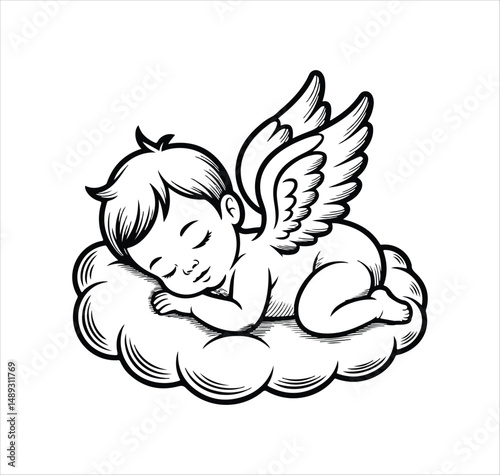 Baby Loss Memorial .Sleeping Baby Angel .Vector Art