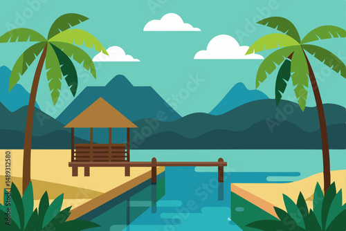 tropical island with palm trees