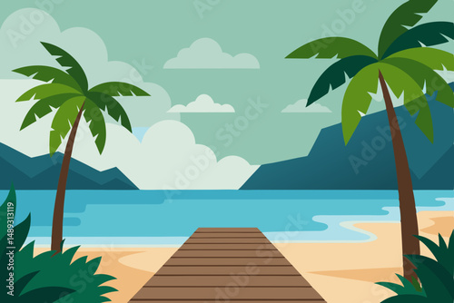 tropical beach with palm trees and sea
