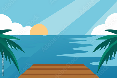 tropical beach with palm trees and sea