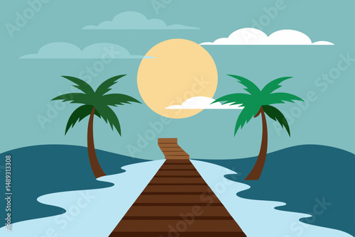 tropical beach with palm trees and sea