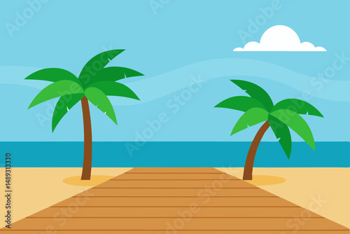 tropical beach with palm trees and sun