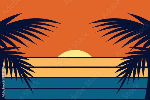 : sea-horizon-at-golden-hour--silhouettes-of-palm-fr.svg