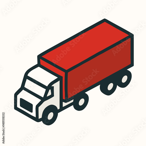 Red delivery truck in simplistic design with bold outlines  