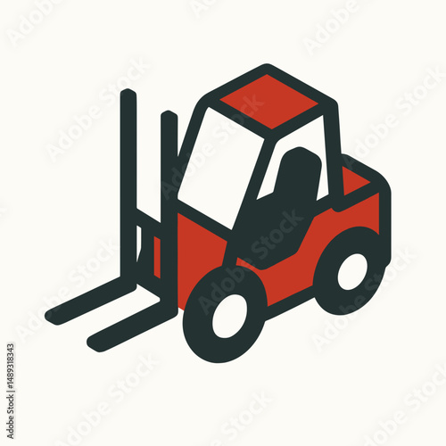 Red forklift truck illustration in modern flat design style  