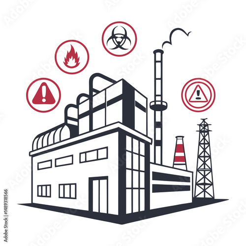 All types of factory Compliance danger signs icon silhouette