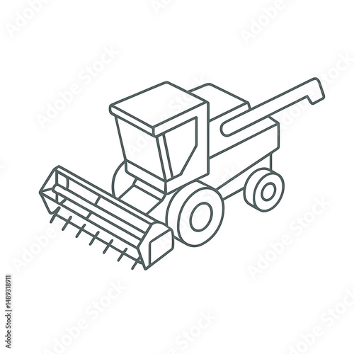 Cartoon combine harvester illustration in minimal line art style  