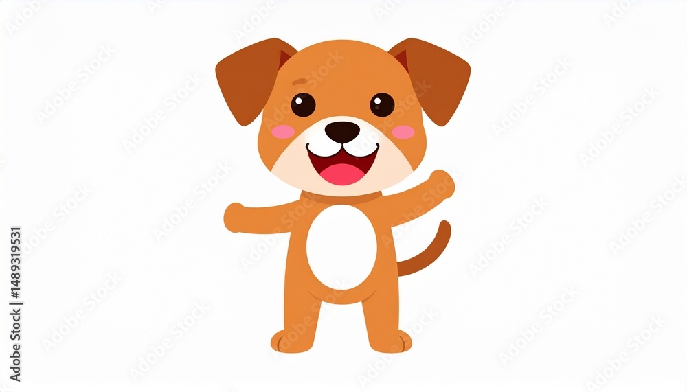 Fototapeta premium Cute cartoon puppy dog mascot. Happy adorable dog icon. Pets care, love and loyalty concept. Vector illustration isolated on white.