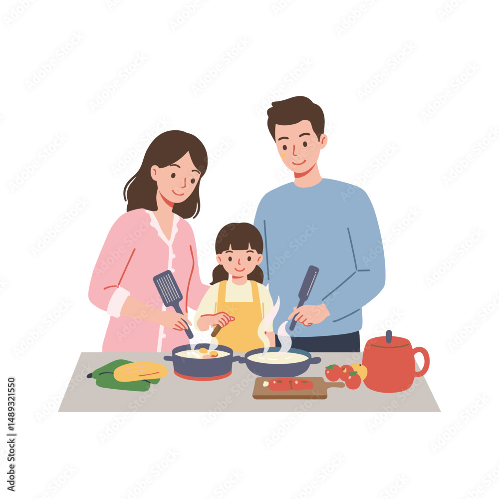 Young family cooking together in the kitchen during the day Young family cooking together in the kitchen during the day