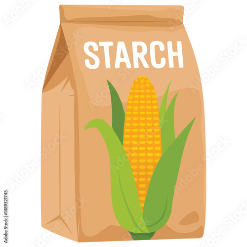 Corn starch powder in bowl isolated vector illustration on white background