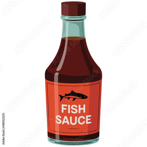 Traditional fish sauce in bottle isolated vector illustration on white background