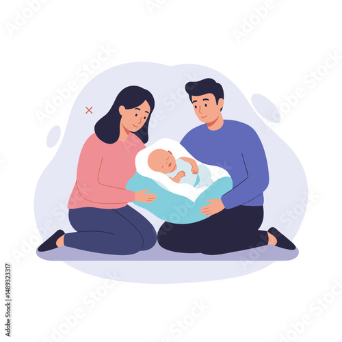 Young parents watching their baby sleep in a cozy home setting  