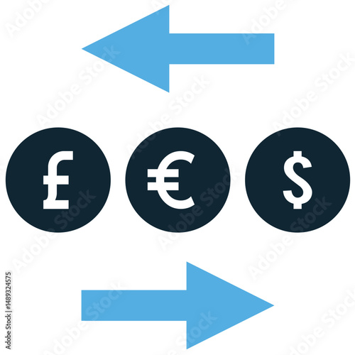 Foreign exchange icon vector for currency trade, exchange rate, and forex market. Ideal for international money trade, global finance, and currency conversion illustration.