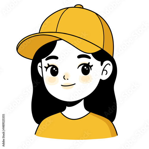 Young girl wearing yellow cap and t-shirt with a friendly smile  
