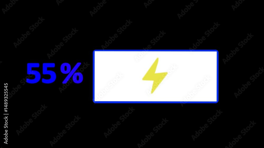 Animated mobile phone Charging animation with glowing power icon.  
Battery Charging running animation. with transparent background, alpha channel. isolated Battery charging icon, power voltage.